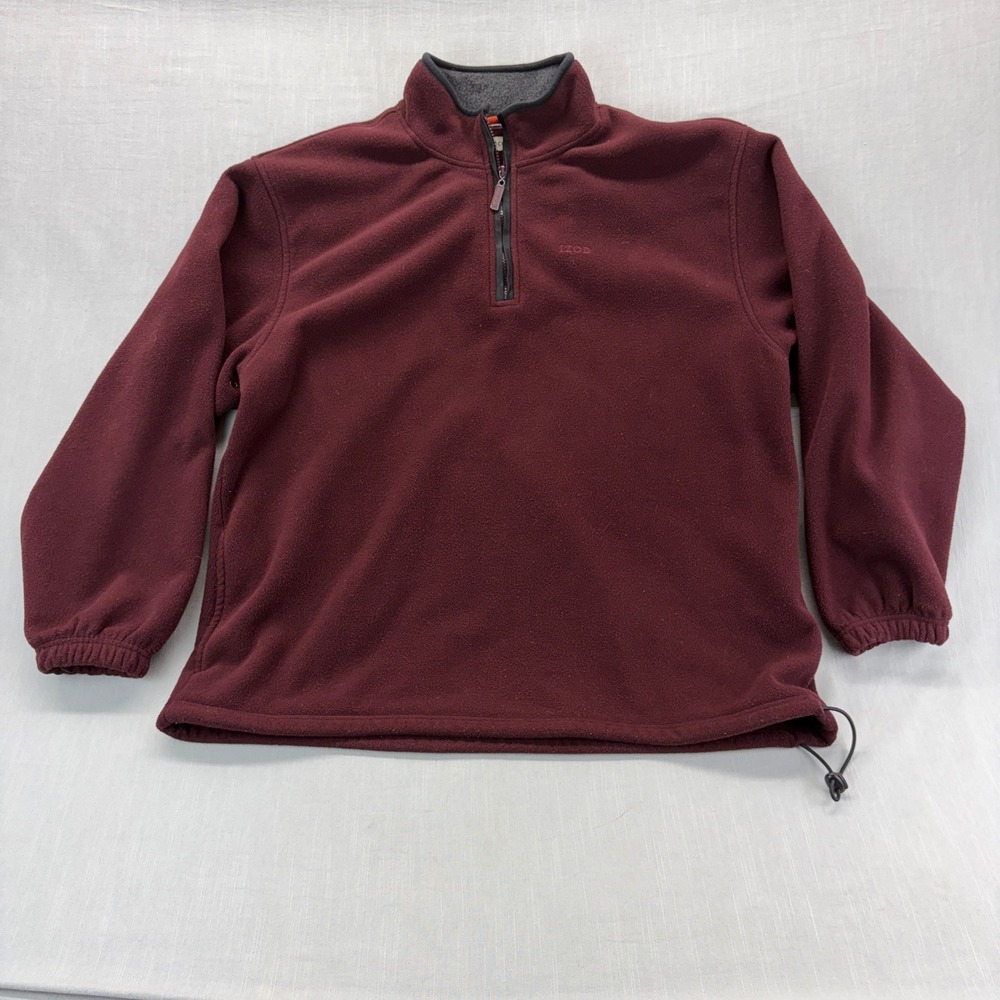 IZOD Fleece Pullover Mens XXL Quarter Zip Burgundy Adjustable Hem 369877